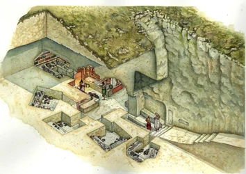 Civilización etrusca: reconstrucción y despiece de la tumba Francois de Vulci. Siglo III a.C. Italia