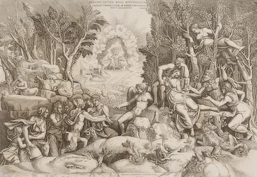 Céfalo lamenta la muerte de Procris (después de un dibujo de Giulio Romano)