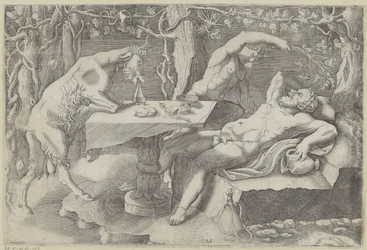 Sileno, een sater en een geit Slapende Silenus