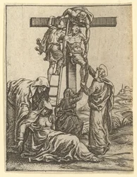 La Virgen de los Dolores: El Descendimiento de la Cruz, uno de los nueve compartimentos circundantes, ca. 1575