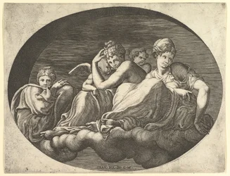 Venus y Cupido, dos otras diosas y un putto, de una serie de ocho composiciones af..., 1560s