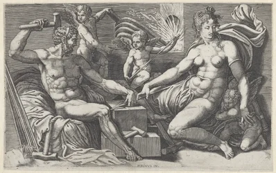 Venus en Vulcanus in de smidse van Vulcanus