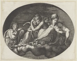 Venus, dos diosas y dos amorcillos Pinturas de techo ovalado en la Galerie d