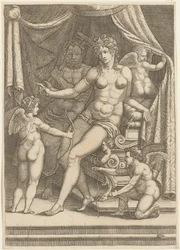 Venus y Vulcano sentados en una cama