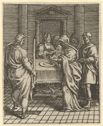 Virgen de los Dolores: La Presentación en el Templo, uno de los nueve compartimentos circundantes..., antes de 1575
