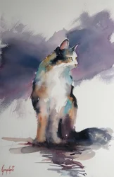 Gato expresivo en acuarela