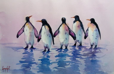 Cinco pingüinos caminando