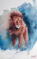 Majestuoso león en acuarela