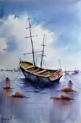 Barco viejo en aguas tranquilas