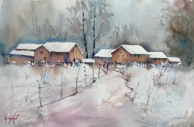 Pueblo rústico en invierno