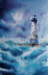 Olas tormentosas en el faro