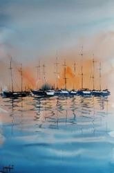 Reflejos en el puerto deportivo al atardecer