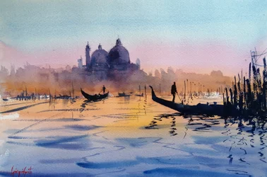 Góndolas al atardecer en Venecia