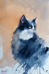 Gato vigilante en acuarela