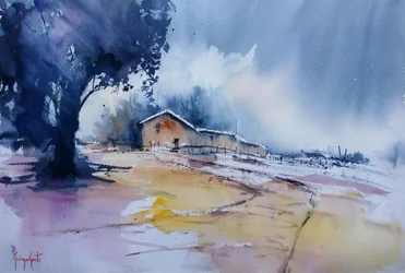 Camino del granero en invierno