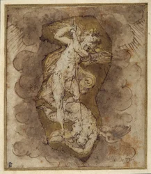 Dibujo para los ángeles de la bóveda de San Miguel, c.1511-74 (pluma, tinta y aguada)