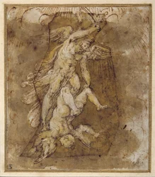 Dibujo para los ángeles de la bóveda de San Miguel, c.1511-74 (pluma, tinta y aguada)
