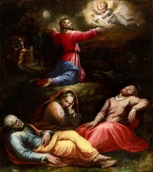 ""Oración en el Huerto de los Olivos"" Pintura de Giorgio Vasari (1511-1574) alrededor de 1570 Museo Nacional de Arte Occidental, Tokio Japón