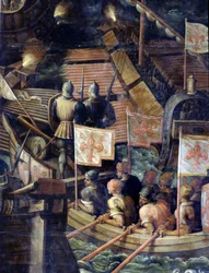Batalla naval entre Florencia y Pisa. Detalle. Techo de salón del Cinquecento. Pintura manierista de Giorgio Vasari (1511-1574) ,1565. Palazzo Vecchio (Palacio de la Señoría) Florencia 1097.1