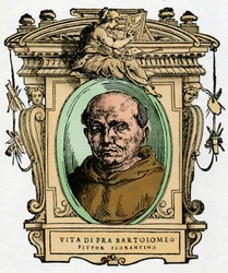 Retrato del pintor florentino Fra Bartolomeo (1473-1517). Grabado del tratado "Vidas de los más excelentes pintores, escultores y arquitectos" (Le Vite de