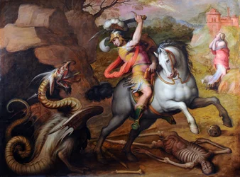 San Jorge y el Dragón (San Jorge y el Dragón) - Pintura de Giorgio Vasari (1511-1574), óleo sobre lienzo, hacia 1560 - Arte italiano