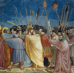 La traición de Cristo, detalle del beso, hacia 1305