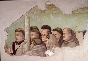 Episodio de la vida de San Francisco de Asís: San Francisco aparece a Fra Agostino y a un obispo (detalle)