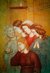 San Francisco revive a la mujer sin confesar para facilitar su confesión, (detalle) c.1297-99