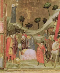 El martirio de San Pablo, panel derecho del Tríptico Stefaneschi, c.1320 (temple sobre tabla) (detalle)