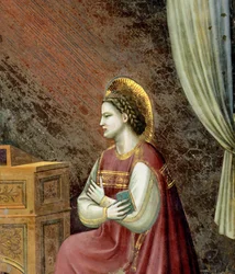 La Anunciación (detalle de la Virgen arrodillada)
