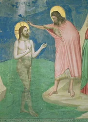 El Bautismo de Cristo, detalle de Cristo y San Juan Bautista, 1303-05