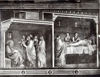 El Nacimiento de San Juan Bautista y su padre Zacarías escribiendo su nombre