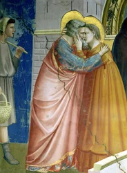 El encuentro en la Puerta Dorada, detalle de Joaquín y santa Ana abrazándose, hacia 1305 (detalle de 65216)