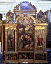Políptico que muestra la Natividad y otras escenas religiosas