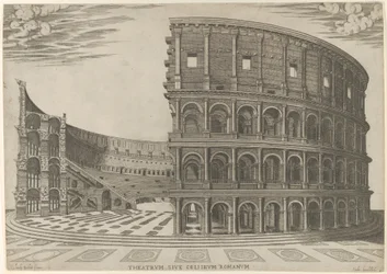 Sección y elevación del Coliseo en Roma