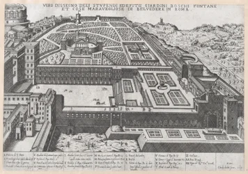 Speculum Romanae Magnificentiae: Vista aérea del Belvedere y sus jardines