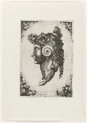 Composición de tres caras y la cabeza de un carnero