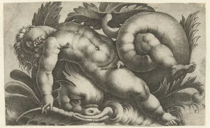 Putto durmiendo sobre delfines Putti sobre criaturas marinas (título de la serie)