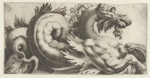Caballito de mar con aletas en forma de hoja y perilla Frisones con monstruos marinos (título de la serie)