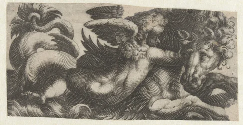 Caballito de mar con un putto alrededor de su cuello Frisones con monstruos marinos (título de la serie)