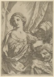 Judith agarrando la cabeza de Holofernes por el cabello y mirando a la izquierda, una anciana, 1600-1640