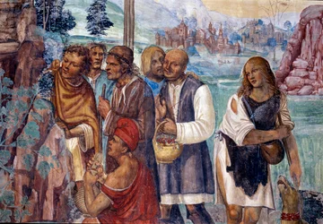 Cómo Benito enseña la doctrina sagrada a los campesinos que lo visitan (detalle)