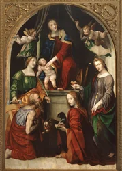 Madonna y Niño y Ángeles entre los santos Jerónimo, Catalina de Alejandría, Lucía y Juan Evangelista, c.1513