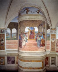 San Benito deja la escuela de Roma (fresco)