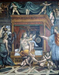 La Sala delle Nozze di Alessandro e Rossana detalle de Roxanne en su dormitorio siendo presentada con una corona por Alejandro (detalle)