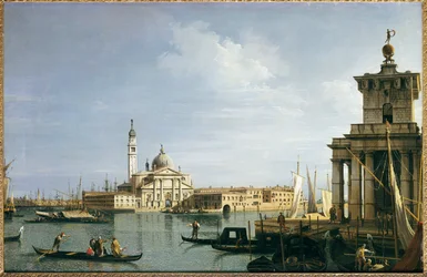 La isla de San Giorgio Maggiore, Venecia, con la Punta della Dogana y numerosos barcos