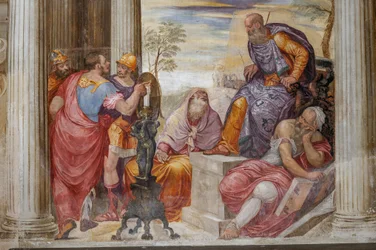 Detalle de La clemencia de Escipión, Sala de la chimenea, c.1560-65 (fresco)