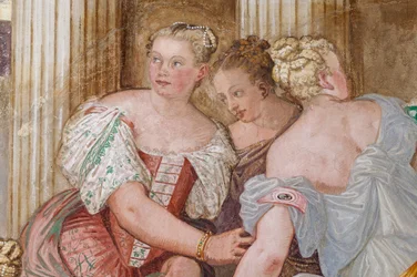Figura femenina, detalle de La clemencia de Escipión, Sala de la chimenea, c.1560-65 (fresco)