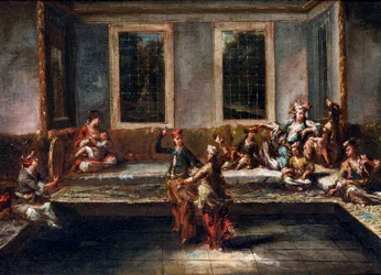 Pareja bailando en el harén par Guardi, Giovanni Antonio (1699-1760). Óleo sobre lienzo, medidas : 44x61,5