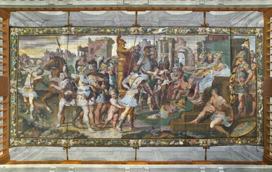 Ulises y Áyax compitiendo por la armadura de Aquiles ante los tribunales, Sala de Ulises (fresco)